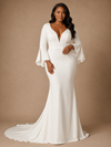 ChicSew Sexy V-Neck Mermaid Crepe Long Flutter Sleeves Maxi Wedding Dress