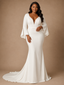 ChicSew Sexy V-Neck Mermaid Crepe Long Flutter Sleeves Maxi Wedding Dress