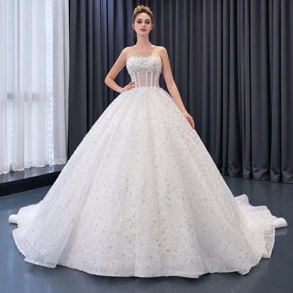 ChicSew Luxurious Tulle Beaded A-Line Wedding Dress