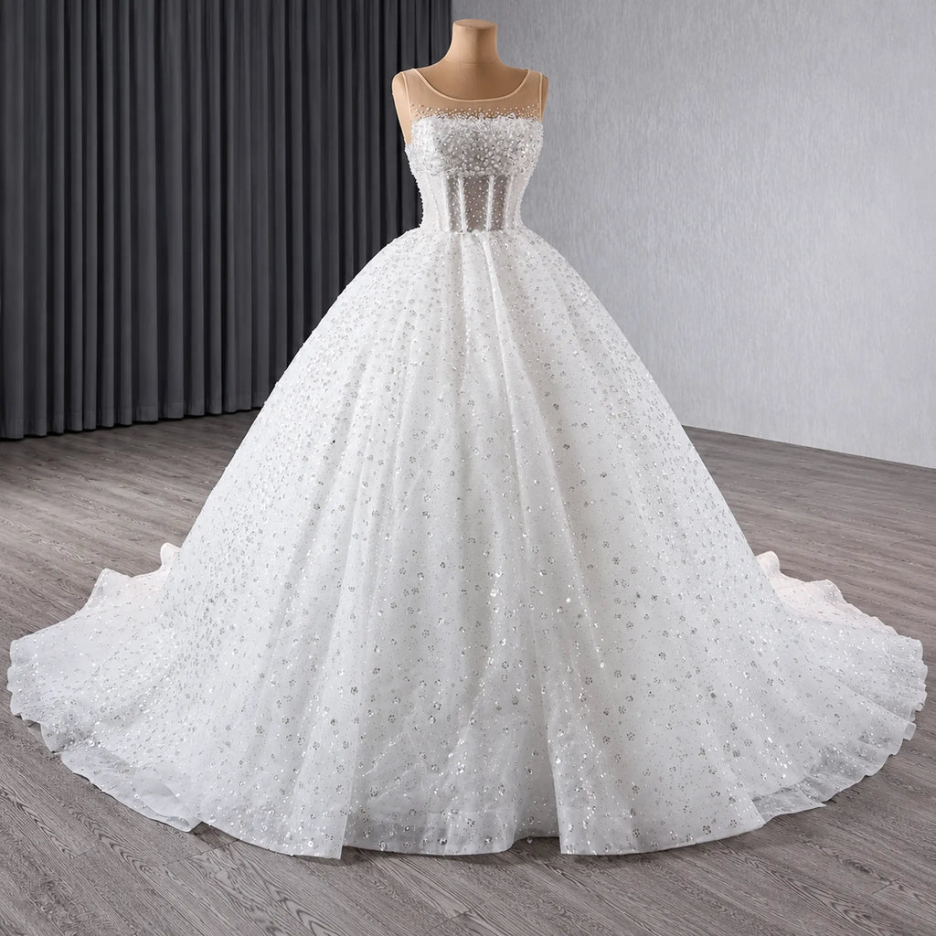ChicSew Luxurious Tulle Beaded A-Line Wedding Dress