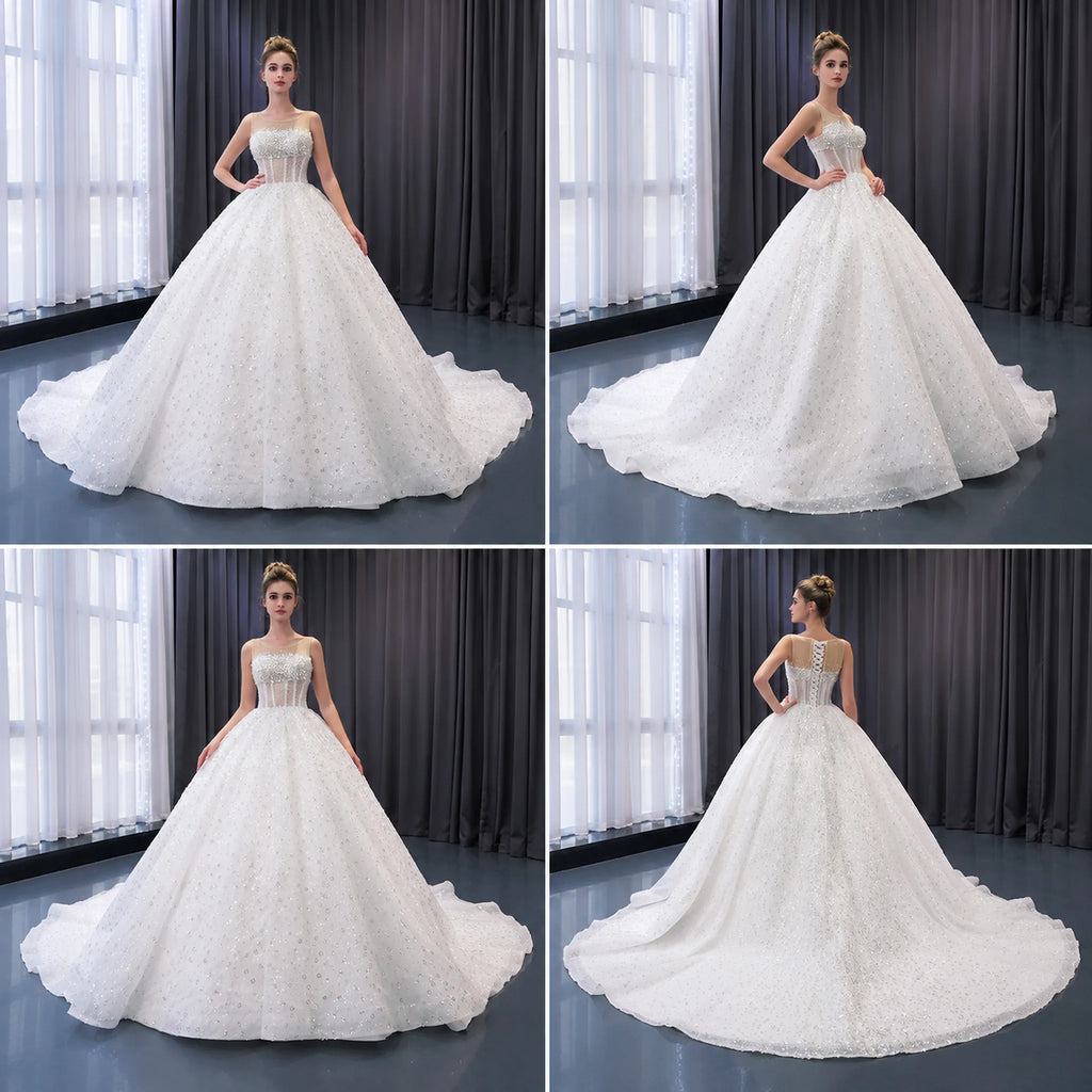 ChicSew Luxurious Tulle Beaded A-Line Wedding Dress