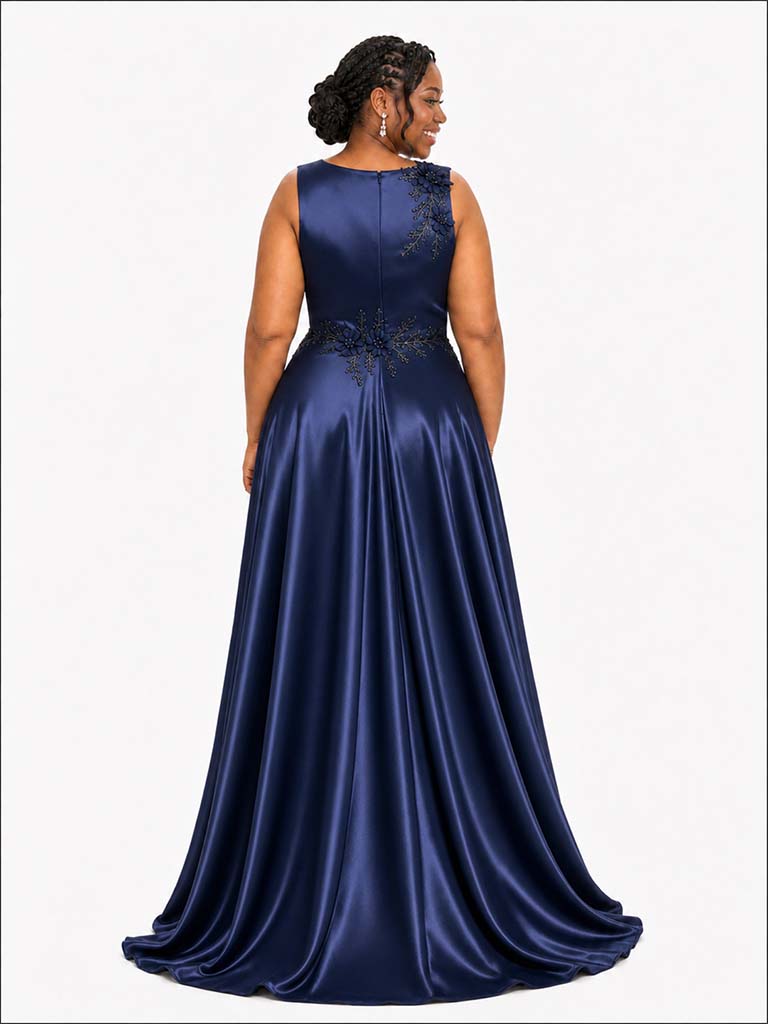 ChicSew Elegant Bateau A-Line Beading Soft Satin Long Bridesmaid Dresses With Appliques