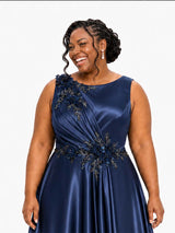 ChicSew Elegant Bateau A-Line Beading Soft Satin Long Bridesmaid Dresses With Appliques
