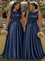 ChicSew Elegant Bateau A-Line Beading Soft Satin Long Bridesmaid Dresses With Appliques