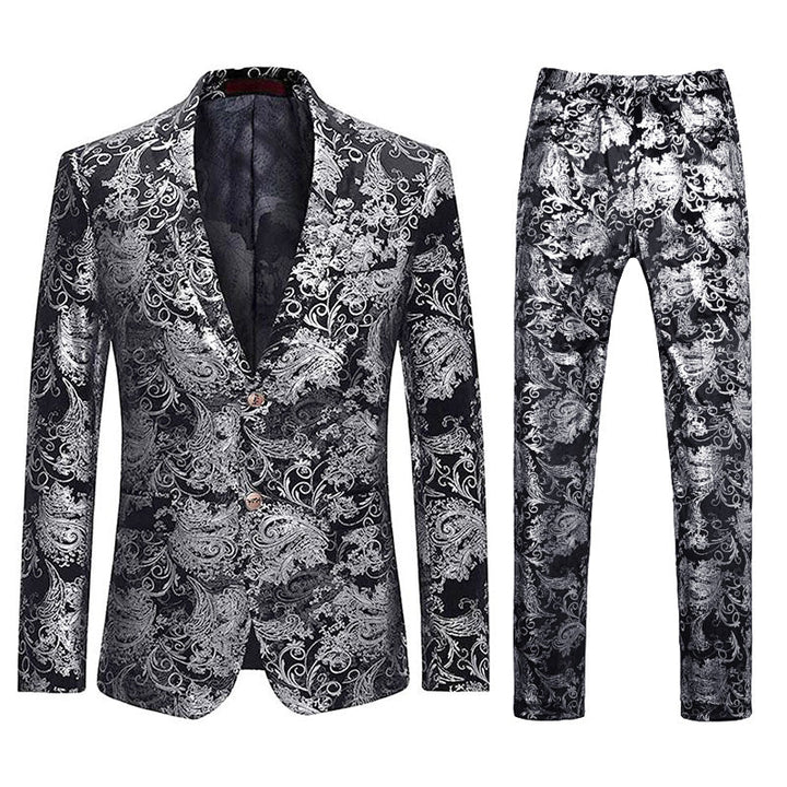 Men's Metallic Floral Print Tuxedo 2-Piece Suits 4 Color CN413