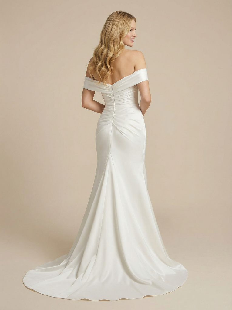 Mermaid Off Shoulder Boning Maxi Long Satin Wedding Dresses Online