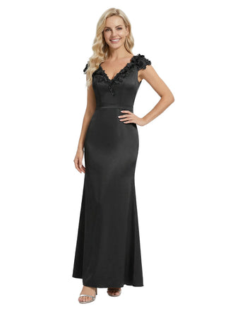 Elegant Sleeveless Floral V-Neck Floor-Length Satin Mother Of The Bride Dresses