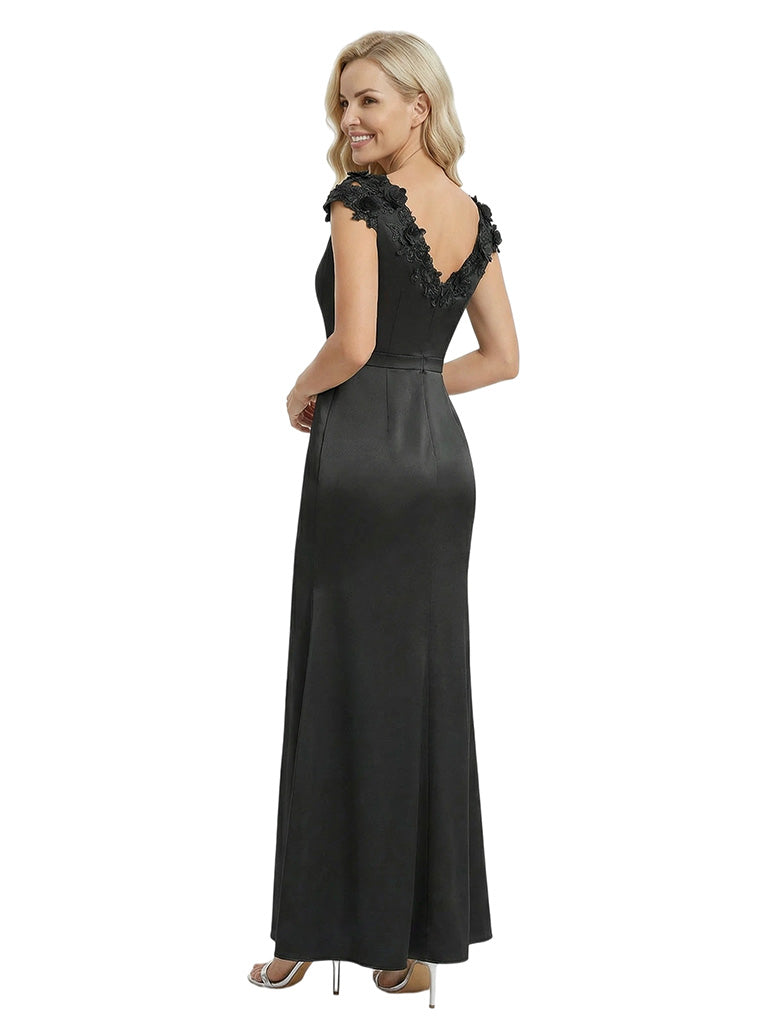 Elegant Sleeveless Floral V-Neck Floor-Length Satin Mother Of The Bride Dresses
