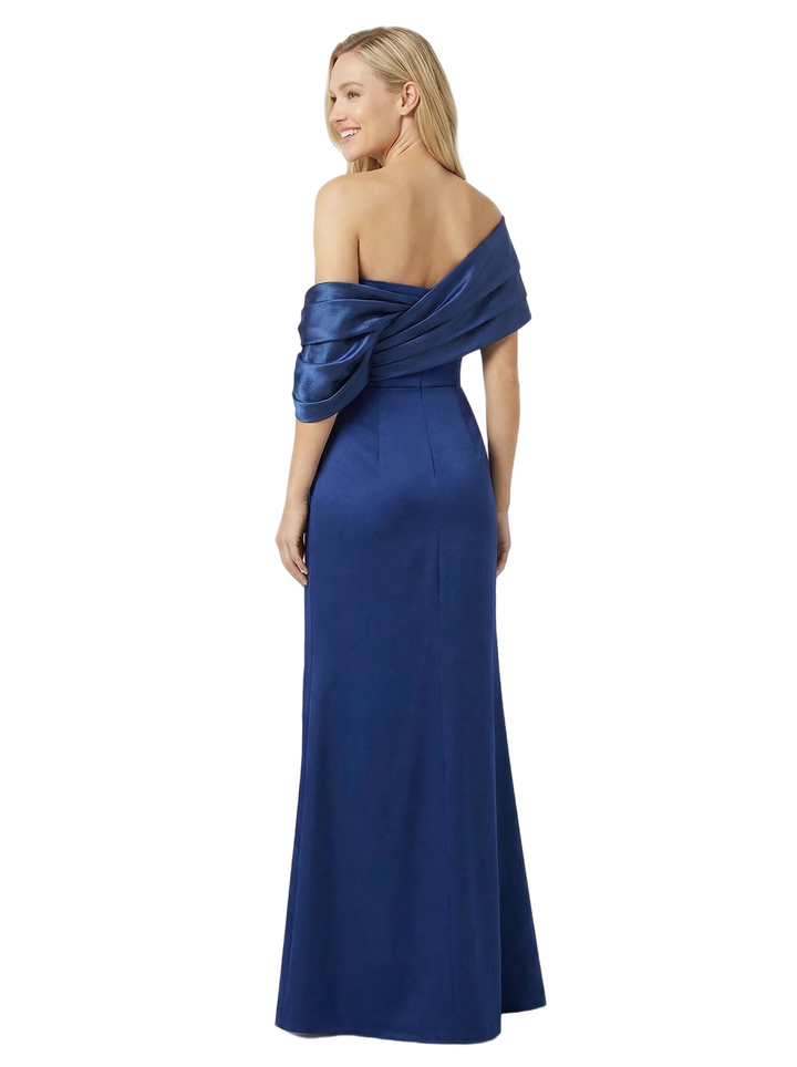 Modern Asymmetrical Ruched Silky Satin Sheath Maxi Mother Of The Groom Dresses With Side Slit