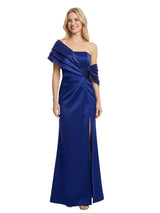 Modern Asymmetrical Ruched Silky Satin Sheath Maxi Mother Of The Groom Dresses With Side Slit