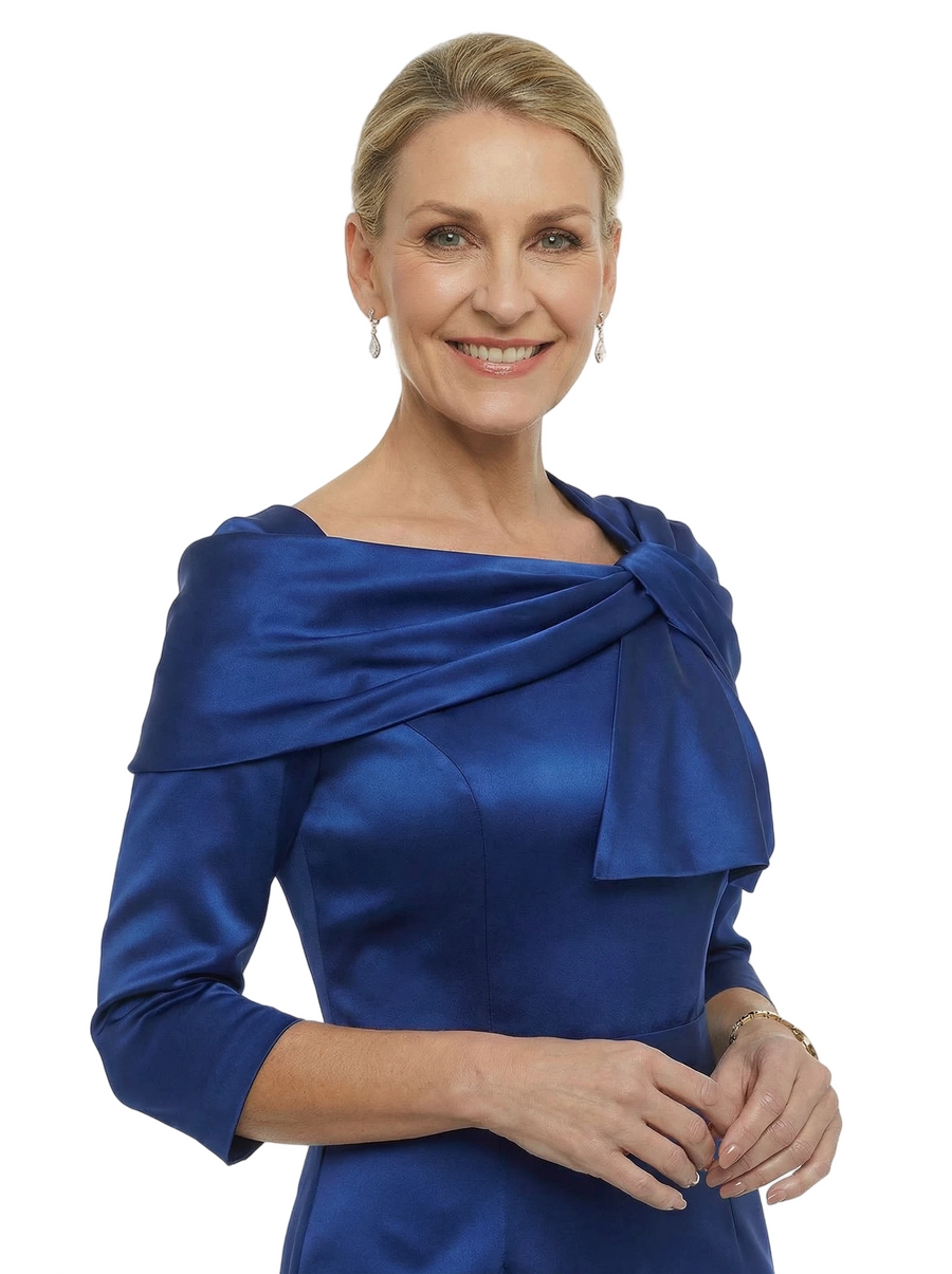 Classy Tea-Length Half Sleeves Silky Satin Sheath Mother Of The Bride Dresses