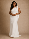 ChicSew Elegant Crepe One Shoulder Mermaid Floor-Length Wedding Dress With Bow