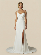 Mermaid Spaghetti Straps V-Neck Maxi Long Satin Wedding Dresses Online