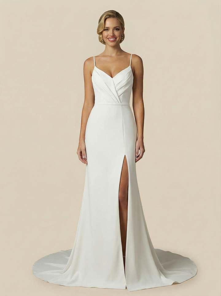 Mermaid Spaghetti Straps V-Neck Maxi Long Satin Wedding Dresses Online