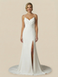 Mermaid Spaghetti Straps V-Neck Maxi Long Satin Wedding Dresses Online