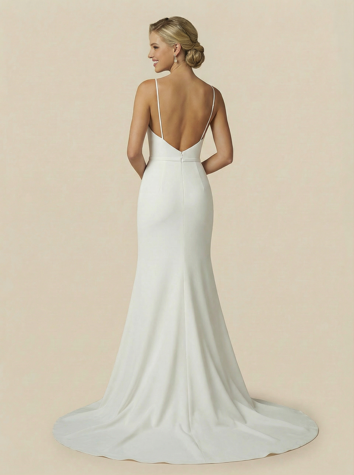 Mermaid Spaghetti Straps V-Neck Maxi Long Satin Wedding Dresses Online