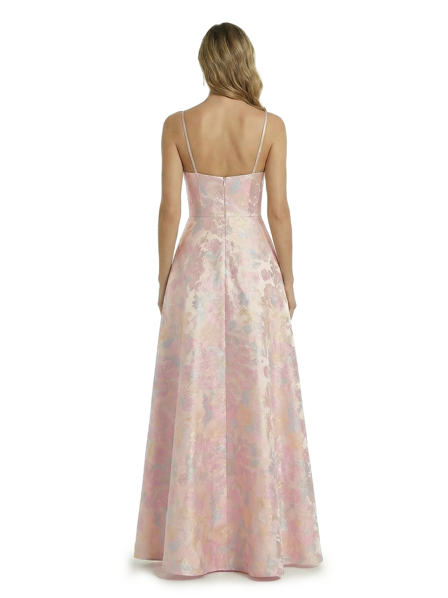ChicSew Elegant Jacquard Satin A-Line Spaghetti Straps Maxi Evening Formal Dresses