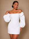 ChicSew Elegant Sheath Mini Strapless Crepe Wedding Dress With Long Puff Sleeves