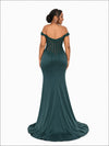 ChicSew Off Shoulder Side Slit Lace Appliques Mermaid Soft Satin Floor-Length Bridesmaid Dresses