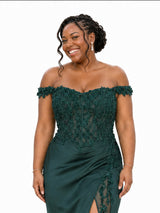 ChicSew Off Shoulder Side Slit Lace Appliques Mermaid Soft Satin Floor-Length Bridesmaid Dresses