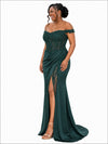ChicSew Off Shoulder Side Slit Lace Appliques Mermaid Soft Satin Floor-Length Bridesmaid Dresses