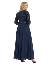 Fancy V-Neck Sequin Chiffon A-Line Floor-Length Mother Of The Groom Gown With Pocket