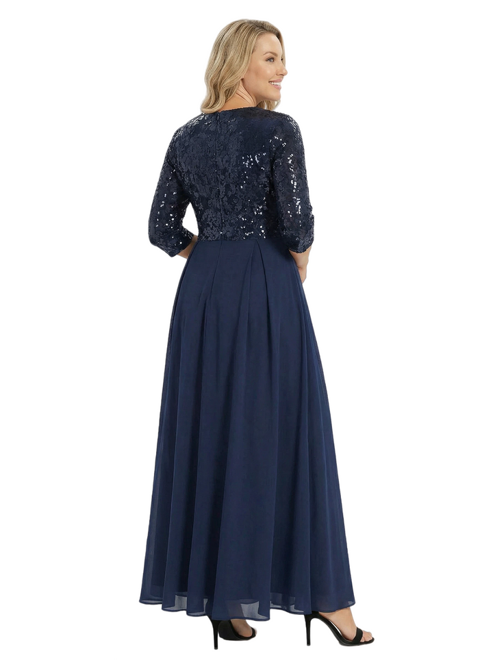 Fancy V-Neck Sequin Chiffon A-Line Floor-Length Mother Of The Groom Gown With Pocket