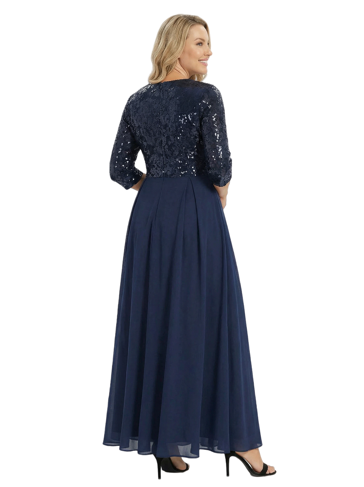 Fancy V-Neck Sequin Chiffon A-Line Floor-Length Mother Of The Groom Gown With Pocket