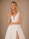 ChicSew Sexy Spaghetti Straps V-Neck A-Line Crepe Side Slit Maxi Wedding Dress