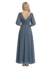 Unique Flutter Sleeves V-Neck Chiffon Ruched A-Line Maxi Dress For Mother Of The Bride