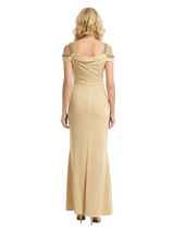 Chicsew Glamorous Mother of The Groom Dress Cold Shoulder Beaded Trim Fitted Floor Length Jersey Draped Detail Classy Fancy Formal Wedding Guest Gown