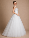 ChicSew Elegant High-Neck A-Line Glitter Tulle Rhinestone Floor-Length Wedding Dress