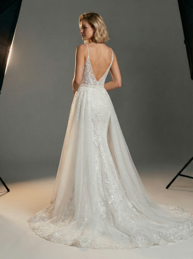 Mermaid Spaghetti Straps V-Neck Maxi Long Lace Wedding Dresses Online