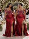 ChicSew Off Shoulder Ruching Lace Appliques Mermaid Soft Satin Bridesmaid Dresses With Boning