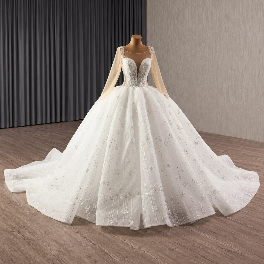 ChicSew Luxurious Illusion Beaded Tulle Wedding Dresses