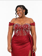 ChicSew Off Shoulder Ruching Lace Appliques Mermaid Soft Satin Bridesmaid Dresses With Boning