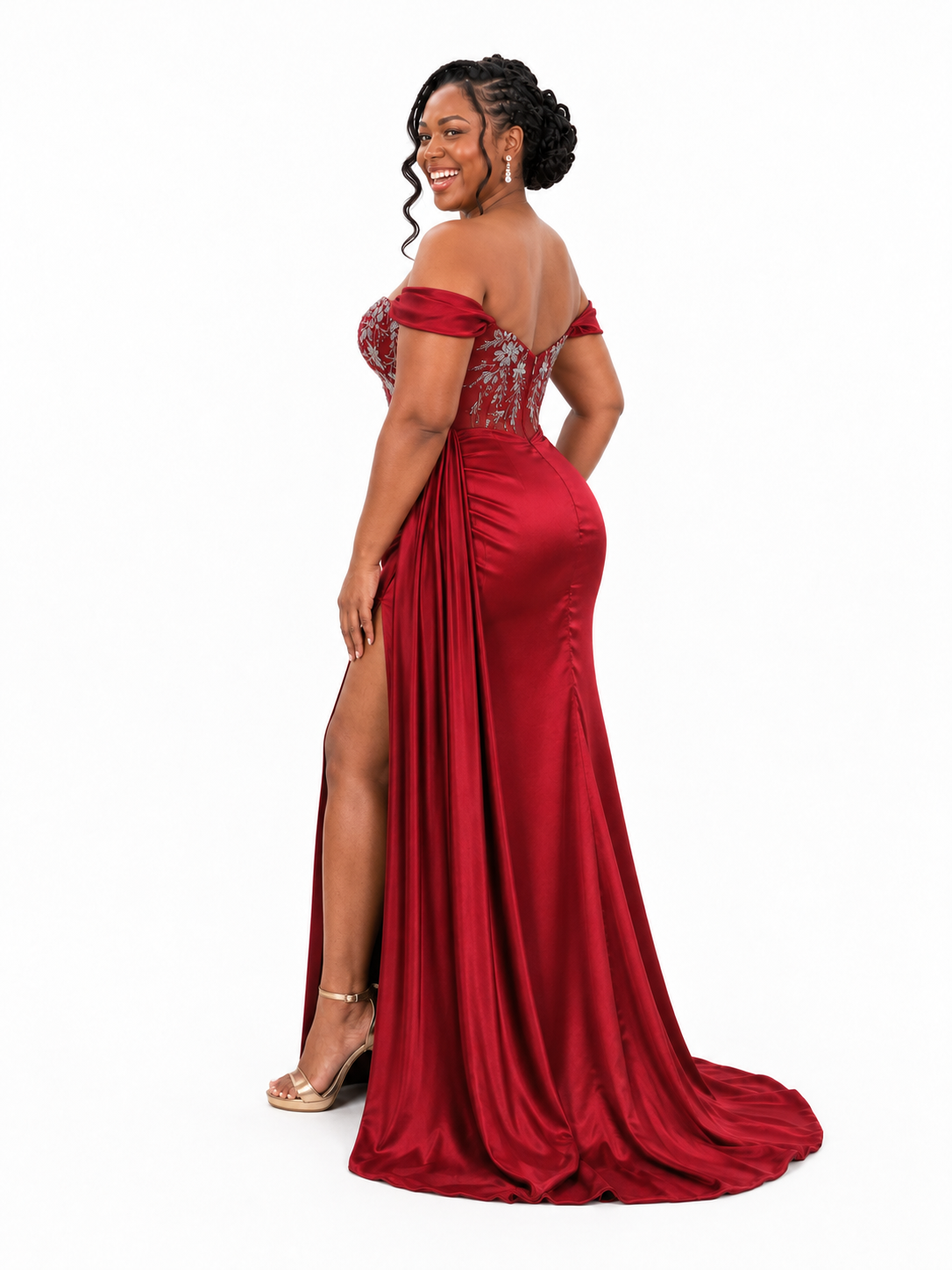 ChicSew Off Shoulder Ruching Lace Appliques Mermaid Soft Satin Bridesmaid Dresses With Boning