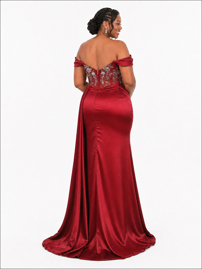 ChicSew Off Shoulder Ruching Lace Appliques Mermaid Soft Satin Bridesmaid Dresses With Boning