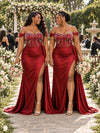 ChicSew Off Shoulder Ruching Lace Appliques Mermaid Soft Satin Bridesmaid Dresses With Boning