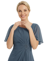 Beautiful Asymmetrical Neck Flutter Sleeve Chiffon Long Gown Chic Mother of The Groom Dresses