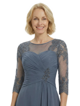Elegant Mother of The Bride Dresses Scoop Half Sleeve Chiffon High-Low Classy Ruched Beaded Formal Wedding Event Dress