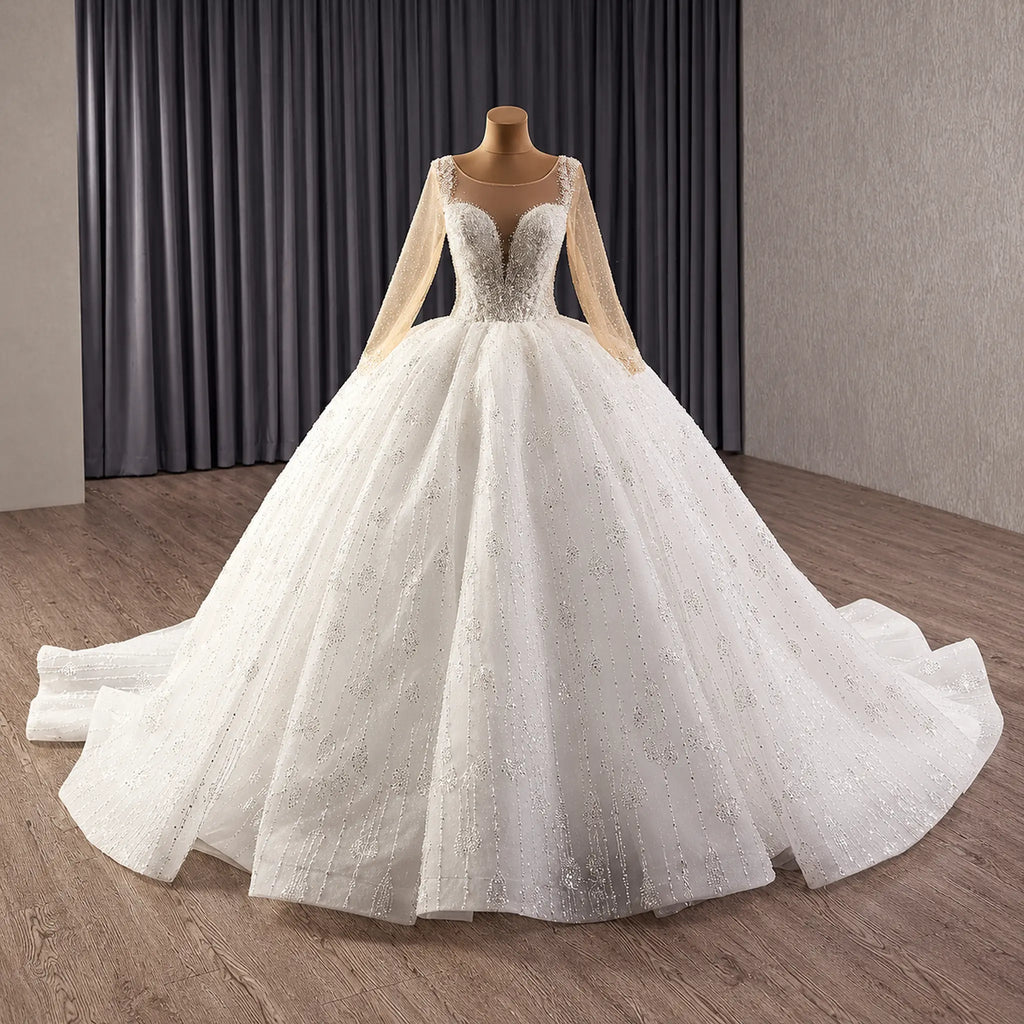 ChicSew Luxurious Illusion Beaded Tulle Wedding Dresses
