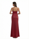 Women's Sexy One Shoulder Ruched Satin Mermaid Long Formal Evening Dresses Side Slit