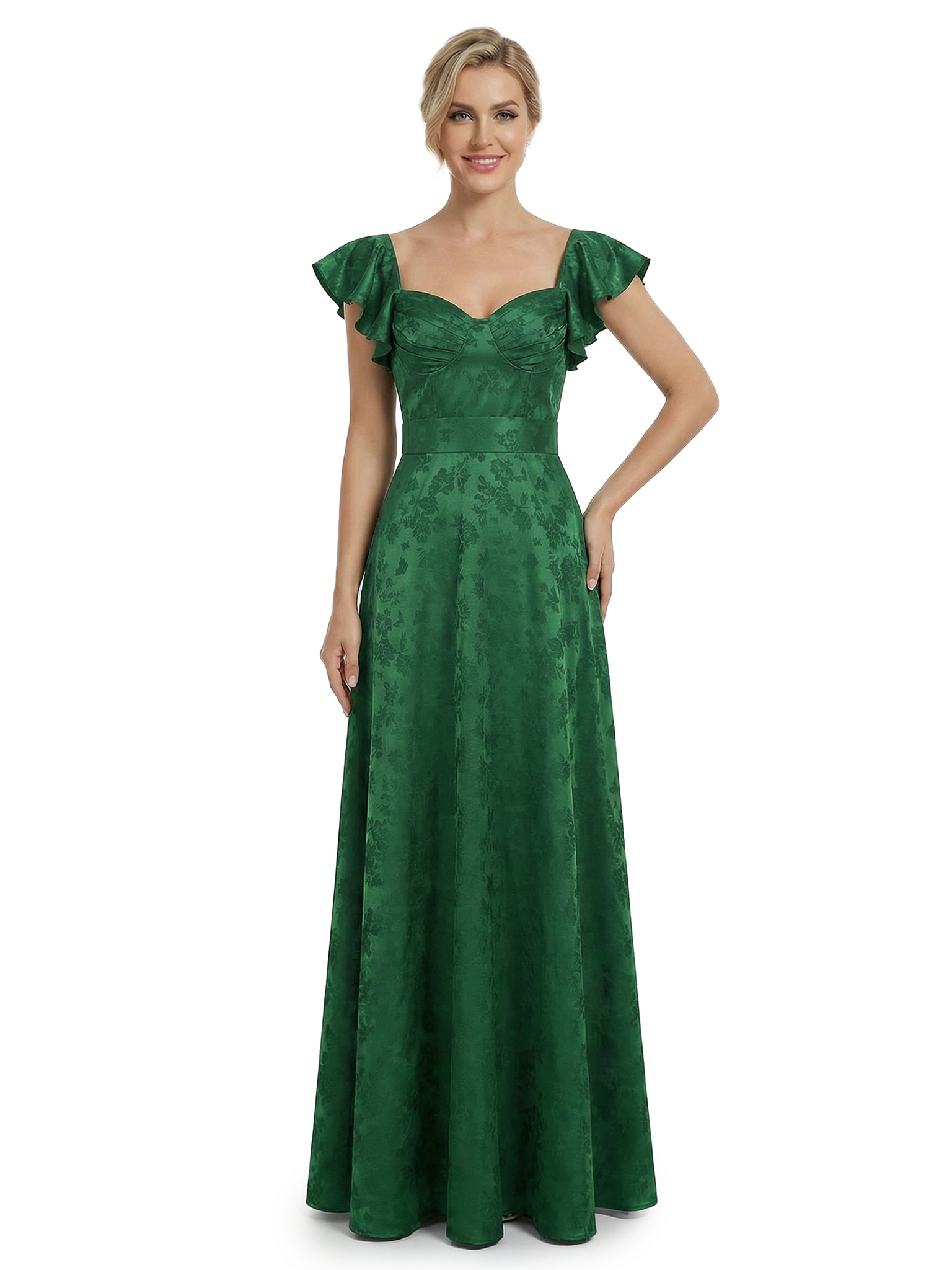 ChicSew Elegant Jacquard Satin Spaghetti Straps A-Line Long Formal Evening Dresses