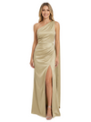 Elegant One Shoulder Side Slit Sleeveless Satin Mother of The Groom Dress