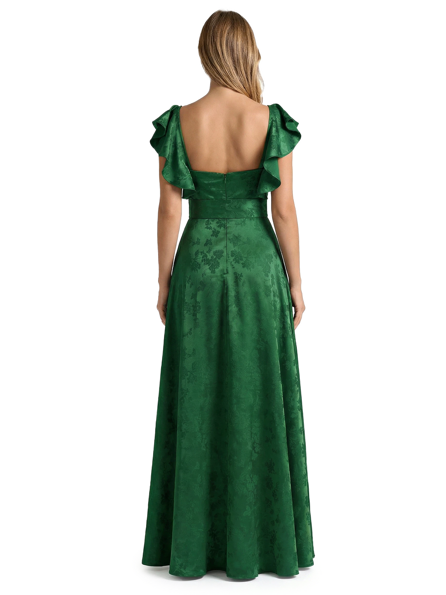 ChicSew Elegant Jacquard Satin Spaghetti Straps A-Line Long Formal Evening Dresses