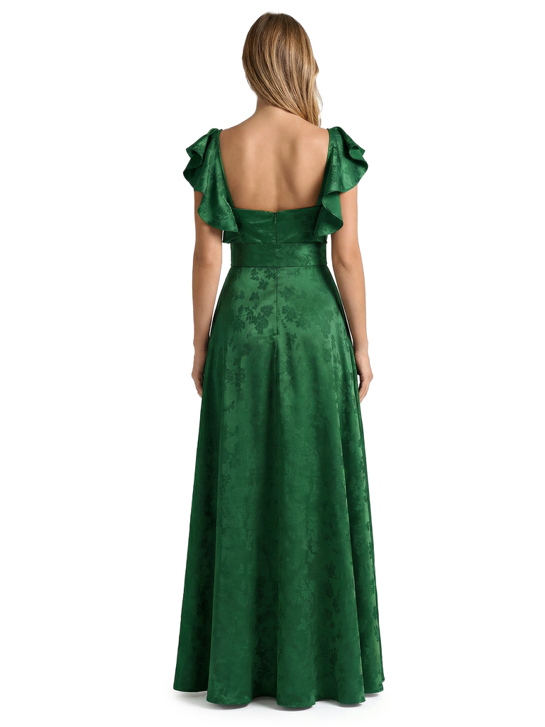 ChicSew Elegant Jacquard Satin Spaghetti Straps A-Line Long Formal Evening Dresses