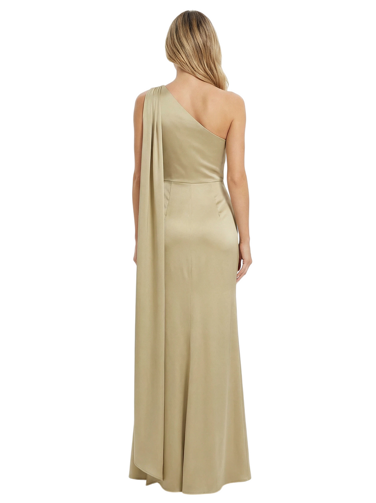 Elegant One Shoulder Side Slit Sleeveless Satin Mother of The Groom Dress