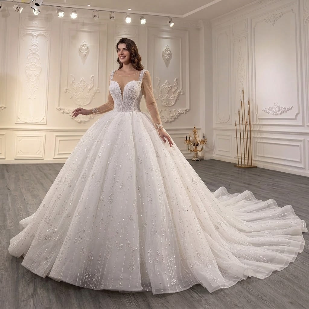 ChicSew Luxurious Illusion Beaded Tulle Wedding Dresses
