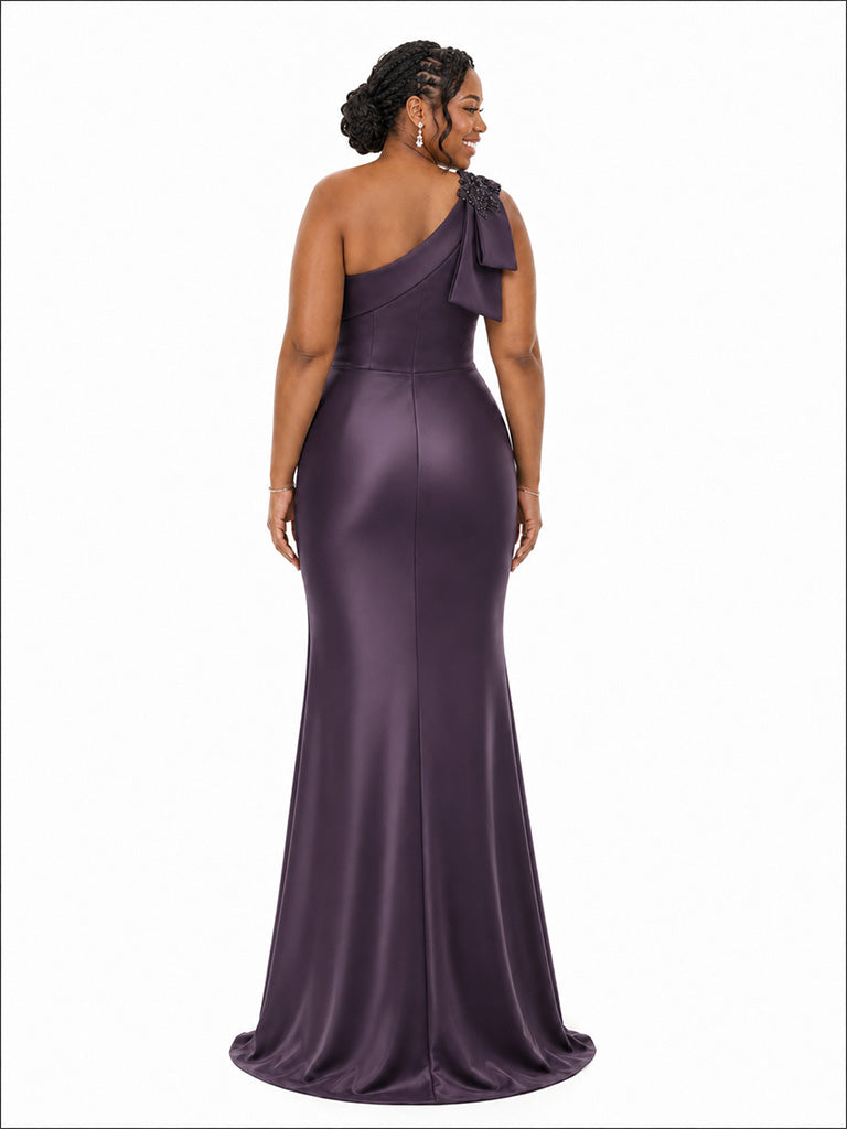 ChicSew Fancy One Shoulder Mermaid Lace Appliques Soft Satin Floor-Length Bridesmaid Dresses